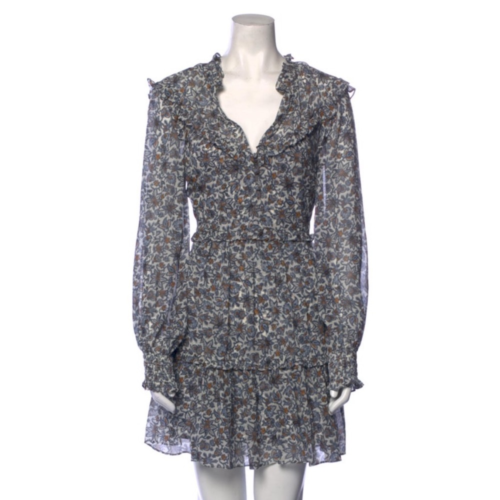 Veronica Beard Savile Ruffle Floral Silk Mini Dress